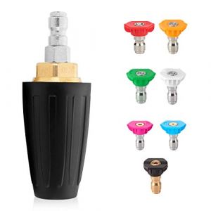 Buse turbo pour nettoyeur haute pression, buse rotative et 7 embouts, 360 ° avec connexion rapide de 6,3 mm - Plusieurs degrés (0, 15, 25, 40 degrés, rinçage 1, savon 2) 4,0 GPM Orifice, 4000 psi (Musly, neuf)