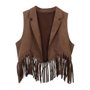 Déguisement Cowboy Enfant Costume Carnaval Halloween Gilet Cow-Boy Hippie Veste Vache à Franges Rétro Débardeur sans Manches Fête Mascarade 3-16 Ans Garçon Fille (Bkazwe, neuf)