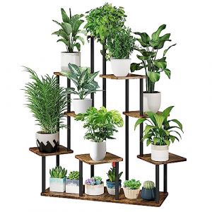 YOCOMEY 9 Niveaux Support de Plante en Métal Bois, Multiple Étagère à Fleurs Support de Pots Fleurs Porte Plantes Interieur, Décoratif Présentoir Étagère de Pots Fleurs pour Salon Balcon(Noir) (YOCOMEY, neuf)