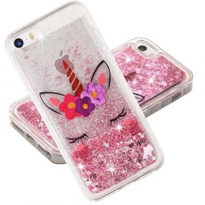 COTDINFOR Cover pour iPhone 5S Coque Paillettes Liquide Flowing Glitter Silicone Housse étui à Téléphone Pochette TPU Transparente Antichoc Souple Cover pour iPhone 5 / 5S / SE Licorne XYLS. (COTDINFOR, neuf)