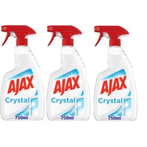 Ajax Crystal Clean Lot de 3 sprays de nettoyage pour verres 750 ml | Vaporisez de nettoyant pour vitres avec ammoniac I 100 % anti-taches | Pour verre, miroirs et surfaces + Polpa italien Gourmet (Italiaen Gourmet UK Ltd, neuf)