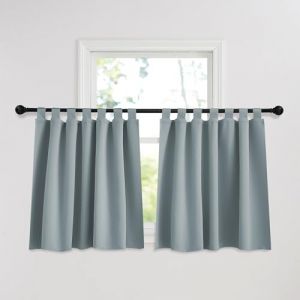 PONY DANCE Rideaux Cuisine Occultant Maison Chambre Isolation Thermiques à Pattes Draperie Court de Fenêtre Tissu Opaque Polyester, Gris-Bleu, L 140x90 H cm, 2 PCs (RYB HOME EU, neuf)