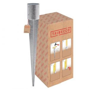 TRIBECCO Ancre &agrave; enfoncer dans le sol pour poteau rond en bois, en acier galvanis&eacute; &agrave; chaud, pour cl&ocirc;tures, palissades, argent&eacute;, &Oslash; 120 mm, longueur de 900 mm (TRIBECCO, neuf)