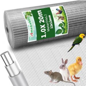 Amagabeli 1MX20M Galvanisé Mailles Carrées Grillage Jardin Poule 12,7mm Chaud Soudé Épaisseur 0,7 mm Maille Métallique Petits Mailles Jardin Protection Poulailler Grillage Voliere Fermette (Amaya Trade Store, neuf)