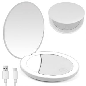 OSDUE Miroir de Maquillage de Voyage &eacute;clair&eacute; par LED - Grossissant 1x / 10x,Double Face LED Miroir de Poche Lumineux, Compact et Portable pour Voyage, Petit Miroir Portable de Maquillage（Blanc） (PLUM-MARKETING, neuf)