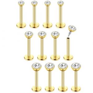 Chriscoco 16G 12Pcs Piercing Nez Acier Chirurgical Piercing Nez Oreile Labret Helix Cartilage Tragus Piercing 8mm pour Femmes Hommes CZ l'or (TOIMOI JEWELRY, neuf)