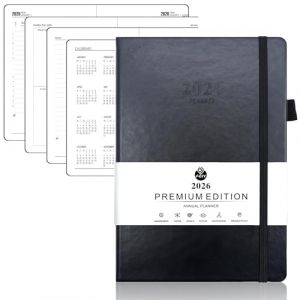 peiyee Agenda 2026 Journalier A5, Agenda-12-Mois (Jan.2026-Dez.2026), 1 Page par Jour, Agenda Mensuel avec Couverture Rigide en Cuir-PU et Index Mensuel (Noir) (peiyee, neuf)