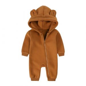 Alunsito V&ecirc;tements pour b&eacute;b&eacute;s gar&ccedil;ons et filles fermeture &eacute;clair oreilles d'ours combinaison &agrave; capuche barboteuse &agrave; manches longues v&ecirc;tements chauds d'automne et d'hiver 59 marron fonc&eacute; 0-3 mois (OukuyijiaEU, neuf)