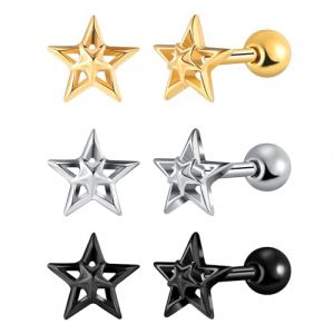 Yumilok Hommes Boucles d'oreilles Étoile en Acier Inoxydable: Femmes Clous d'oreilles Etoile de Noël - Boucle d'oreille Cartilage Piercing - Bijoux Fantaisie Adolescent Décoration (Yumilok, neuf)