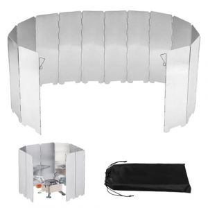 EXIN DEHCEN 14 Pare Vent Pliable Rechaud, Pare-Vent Pliable Aluminium, Pare-Vent de Camping pour Po&ecirc;le, Plaques Pare-Brise de Camping avec Sac de Rangement, pour Camping R&eacute;chaud Ext&eacute;rieur Pique-Nique (DHKJEU, neuf)