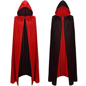 DDFF Cape Halloween R&eacute;versible Noir Rouge avec Capuche &ndash; Cape Longue Adulte Homme Femme &ndash; Costume Vampire, Sorci&egrave;re, Cosplay, Carnaval, F&ecirc;te D&eacute;guis&eacute;e (150 CM) (So many fishes, neuf)