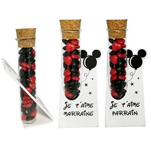 Lot : 1 soliflore Je t'aime Parrain + 1 Marraine – Cadeau Baptême, Boite contenant à dragées – idéal pour une décoration de table thème Mickey Mouse minnie disney disneyland existe en modèle souvenir (GRAVURE EVENTS, neuf)