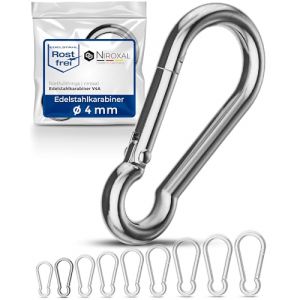 1 petit mousqueton de 4 mm d'&eacute;paisseur en acier inoxydable - Crochet porte-cl&eacute;s sans cosse - Charge de rupture : 590 kg - Mousqueton en acier inoxydable - 4 x 40 mm - Hamac balan&ccedil;oire (NietFullThings, neuf)