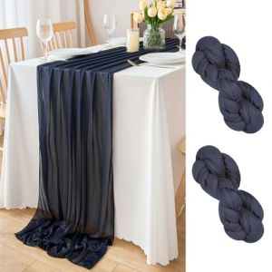 DecorMommt Chemin de Table Mousseline de Soie Bleu Marine Chemin de Table Decoration Bapteme 2 Pièces Tissu Tulle Table Runner pour Mariage Communion Bapteme Table Décoration, 77cm x 3m (CozyHome Choice, neuf)