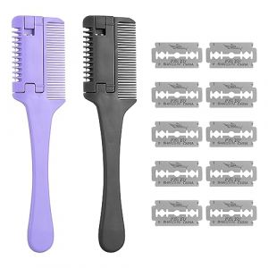 Peigne à effiler pour cheveux, peigne à effiler, outil de coupe de cheveux, double face, avec 10 lames de rechange, pour adultes et enfants (fuzhourupuruikeji, neuf)