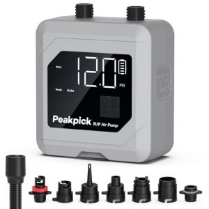Peakpick Pompe à pagaie électrique 20 psi, alimentée par Batterie Rechargeable, gonflage et dégonflage, Pompe à air Sup à arrêt Automatique pour Planches à pagaie, Cerf-Volant de Surf, Tente, Matelas (Peakpick FR, neuf)