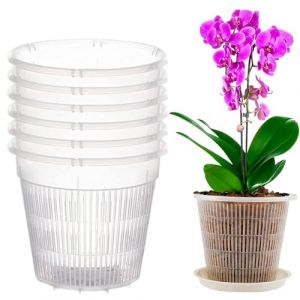 Lot de 6 pots &agrave; orchid&eacute;es, transparents, respirants, en plastique, avec trous, pour orchid&eacute;es, semis, plantes succulentes, en pot, 14 cm et plateau (ZDD123, neuf)