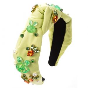 alloneslife Serre-tête avec oreilles - Pince à cheveux nouée pour femme - Avec perles et strass - Tête de mort - Large - Turban - Pour laver le visage - Vert (JINGYIKEJIGS, neuf)