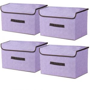 NCRGB Boite de Rangement avec Couvercle,Boite Rangement Tissu,Cube de Rangement tissu,Pliantes,Boîtes de Rangement pour placards,Vêtements,Penderies,Jouets (36×23×24cm/4pack, Violet) (NCRGB-EUR, neuf)