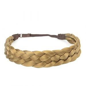 Bobiya 5 brins cheveux synth&eacute;tiques tress&eacute; bandeau classique &eacute;pais tresse large tresse &eacute;lastique &eacute;lastique perruque &eacute;lastique fille (caramel blond) (BOBIYA Store, neuf)