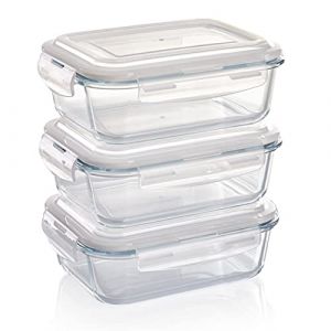 Grizzly Boîte Alimentaire en Verre Hermétiques avec Couvercles Lot de 3 Rectangulaires 1040 ml - Boîtes Conservation Sans BPA (GRIZZLY SHOP, neuf)