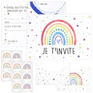 SHOWHEEL Carte Invitation Anniversaire Fille 12 Pi&egrave;ces, Carte Anniversaire Arc en Ciel avec Enveloppes et Autocollants, Invitation Anniversaire Fille, Anniversaire Arc en Ciel (MEIQIONGSHAO LIMITED, neuf)