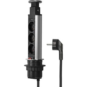 Elbe Inno multiprise escamotable avec 3 Prises diam&egrave;tre 60 mm &agrave; la Norme Allemande Prise encastrable pour Plan de Travail Multiprise escamotable pour Cuisine, Bureau, Chambre EL1053S (Promaxx GmbH Team, neuf)