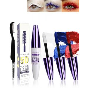 5D Silk Fiber Blanc Bleu Rouge Mascara Volume et Longueur with brosse a cils, Waterproof et Longue Tenue avec une Définition Précise, Fast Dry False Lash Effect, Créer un Maquillage des Yeux Charmant (GZST-EU, neuf)