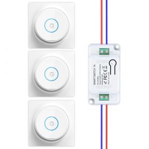 HYHIOTS Va et Vient Sans Fil, Interrupteur Sans Fil Sans Pile, RF433 Kit Interrupteur Connecté à rebond Télécommande Émetteur-Récepteur 240V 10A (3 Interrupteurs 1 Récepteur) (HYHIOTS SMART LIFE, neuf)