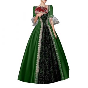 Robe medievale Femme Victorienne Retro Robe Renaissance Grande Taille Manches Trompette Costume Moyen Age Cour Maxi Halloween Deguisement Adulte Cosplay Carnaval de Princesse Cocktail (Anglekie, neuf)