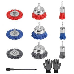 SWAWIS Lot de 9 Brosses Abrasives de Nylon, 75mm Brosse Circulaire et Brosse pour Gobelet, 25mm Bross avec 150mm Tige d'Extension Hexagonale, Brosse Perceuse pour Enlever Rouille Corrosion Peinture (Smawis, neuf)