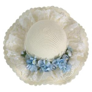 NXSLONE Lolita Coiffe, Bandeau Lolita, Chapeaux de Paille de Soleil de Plage d'été for Femmes, Chapeau de Fleur en Dentelle Lolita, Chapeaux Seau de Voyage à Large Bord(Lightblue Flower) (Morty Bazaar, neuf)