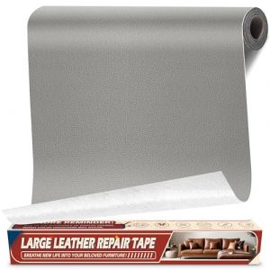 Patch de Réparation en Cuir Auto-adhésif, 43x200cm Simili Cuir Autocollant pour Canapé, Kit Reparation Simili Cuir pour Meubles, Sièges de Voiture, Chaise de Bureau, Siège de Bateau, Gris (Cahomo, neuf)