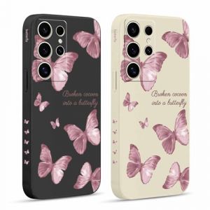 Pnakqil 2 Pi&egrave;ces Coque pour Samsung Galaxy S24 Ultra 5G 6,8", Etui avec Violet Pente Papillon Mignon Amusante Peint Dessin Lat&eacute;ral Case Souple Silicone Housse T&eacute;l&eacute;phone en Souple Fille Cover (CLUBIEN, neuf)