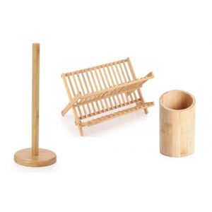 LNT France - égouttoir pour Vaisselle Pliable - égouttoir en Bambou - égouttoir à Vaisselle - sèche-Vaisselle - égouttoir à Vaisselle (Egouttoir + Pot + Porte sopalin) (LES NOUVEAUX TEXTILES, neuf)