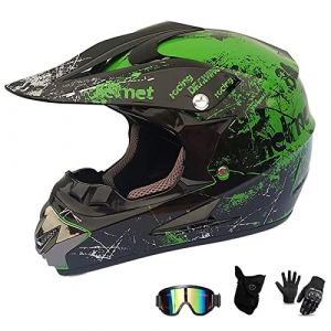 UIGJIOG Casque Moto Enfant,Casque de Cross pour Enfant Casque Downhill pour Enfants, avec Goggle/Gants/Masque,D. O. T Standard,pour BMX MTB Quad Enduro ATV Scooter,D,S(52~53cm) (UIGJIOG, neuf)