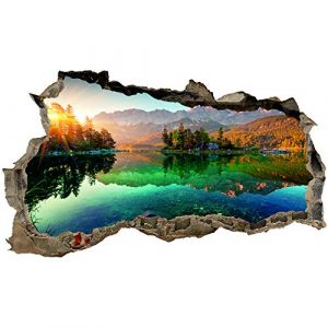 Sticker mural, 3D, pour chambre &agrave; coucher ou salon, motif de villes et paysage, h x l : 60 x 100 cm, (WL59 pointe du train) (Finest-Folia, neuf)