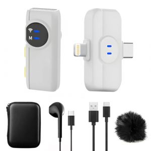 A5 Micro-cravate sans fil pour iPhone,Android, mini-micro à clip avec réduction de bruit,portée 100m,autonomie 10h,micro sans fil pour Youtube,vidéo,vlog,podcast,ASMR et streaming- Blanc (1 TX + 1 RX) (Magic Lamp Direct, neuf)