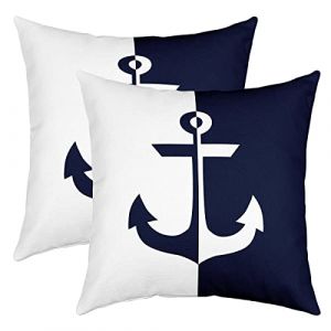 Ancre Décor Taies d'oreiller 60x60cm Enfants Nautique Thèmes Décoratif Lot De 2 Housses de Coussin pour Mer Côtière Taie Oreiller Mer Adventure Marine Marine Bleu Blanc Housse Coussins (Bofanshangmao, neuf)