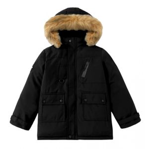 Happy Cherry Gar&ccedil;on Manteau d'Hiver Chaud &agrave; Capuche Amovible Fourrure Veste de Neige &Eacute;paisse Zipp&eacute;e Parka Noir avec Poches pour Enfant 13-14 Ans (QIAOEU, neuf)