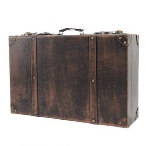 Tnfeeon Valise Vintage, Coffre de Rangement R&eacute;tro avec Sangles D&eacute;coratives et Poign&eacute;e en Cuir pour D&eacute;coration de Voyage, Pr&eacute;sentoir de Souvenirs, D&eacute;coration D'anniversaire ou de Mariage (BROWN) (Ovalat, neuf)