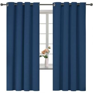 YSTELLAA Rideau 100% Occultant Lot De 2, 140×180cm, Effet Lin, Rideau Thermique Isolant Anti Froid Et Chaleur, Rideaux Anti Bruit, avec Oeillet, pour Salon Et Chambre, Bleu (YSTELLAA, neuf)