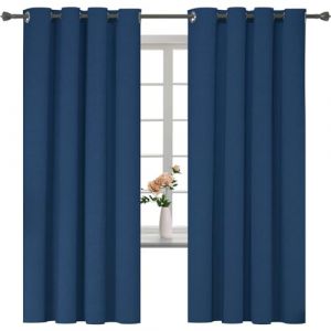 YSTELLAA Rideau 100% Occultant, Rideau Thermique Isolant Anti Froid Et Chaleur, Rideaux Effet Lin Lot De 2, Rideau Phonique Anti Bruit, Rideaux Salon, Rideaux Chambre, 140×180cm, Bleu (YSTELLAA, neuf)