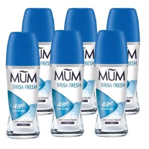 Mum Brisa Fresh Lot de 6 déodorants à bille pour homme et femme Protection plus 48 heures Plus Anti-transpirant Végétalien Bouteille en verre durable Sans alcool Parfum brise fraîche 50 ml (Drogeriewelten, neuf)