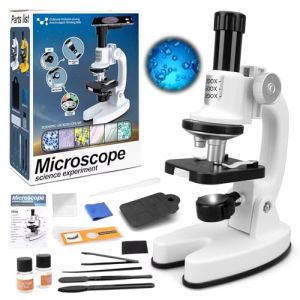 deAO Microscope Enfant Jouet pour Enfants, Science Microscope pour Enfants débutants Scientifique Experience LED Microscope avec Ensemble Lames de Microscope, Filtres colorés, Support de Téléphone (MEGOSS, neuf)