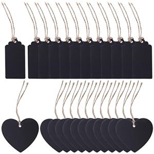 Mini Bois Tableau Noir,RoadLoo 24 Pièces Tableau Noir Double Face Etiquette Noire Ardoise en Bois Mini Ardoise Rectangulaire Avec des Cordes Jute Suspendus Pour Mariages Fêtes Décorations (RoadLoo, neuf)