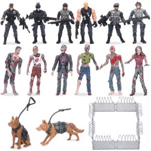 Skylety Figurines Militaires et Zombies - Coffret 15 Pi&egrave;ces avec Soldats Forces Sp&eacute;ciales, Zombies, Chiens Policiers et Cl&ocirc;ture - Figurines R&eacute;alistes en PVC pour Collection, Diorama et D&eacute;corations (SYNKEESY, neuf)