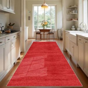 TEHWDAIYOU Tapis de Couloir Long 50 x 200 cm Tapis Passage Antid&eacute;rapant Lavable Tapis de Cuisine Absorbant Tapis Entr&eacute;e Tapis de Sol pour Cuisine Devant Evier, Salle &agrave; Manger, Buanderie, Rouge (ZHAOZHAOBAIHUO, neuf)