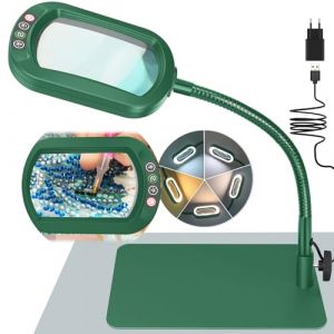 Drdefi 10X Rectangulaire Lampe Loupe sur Pied, LED Lampe de Bureau Loupe Eclairante, 5 Modes de Couleur, Intensit&eacute; Variable en Continu, Loupe Flexible &agrave; Col de Cygne pour Lecture R&eacute;paration Vert (saiin, neuf)