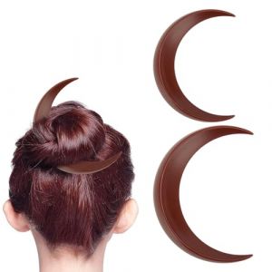 2 pi&egrave;ces fourchette &agrave; cheveux de lune, b&acirc;tons &agrave; cheveux pince &agrave; cheveux de lune marin croissant de lune accessoires de cheveux portable &eacute;pingle &agrave; cheveux de lune outil de coiffure (Brun) (Julianne-EU, neuf)